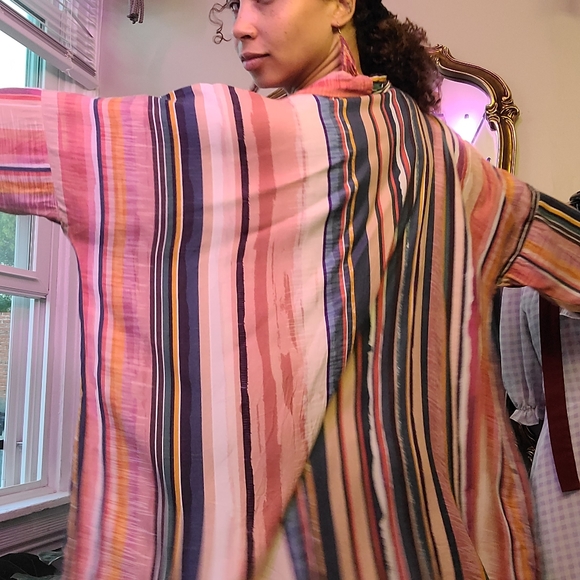 Striped Handmade Wiksten Long Haori Kimono Duster Jacket - Picture 2 of 9